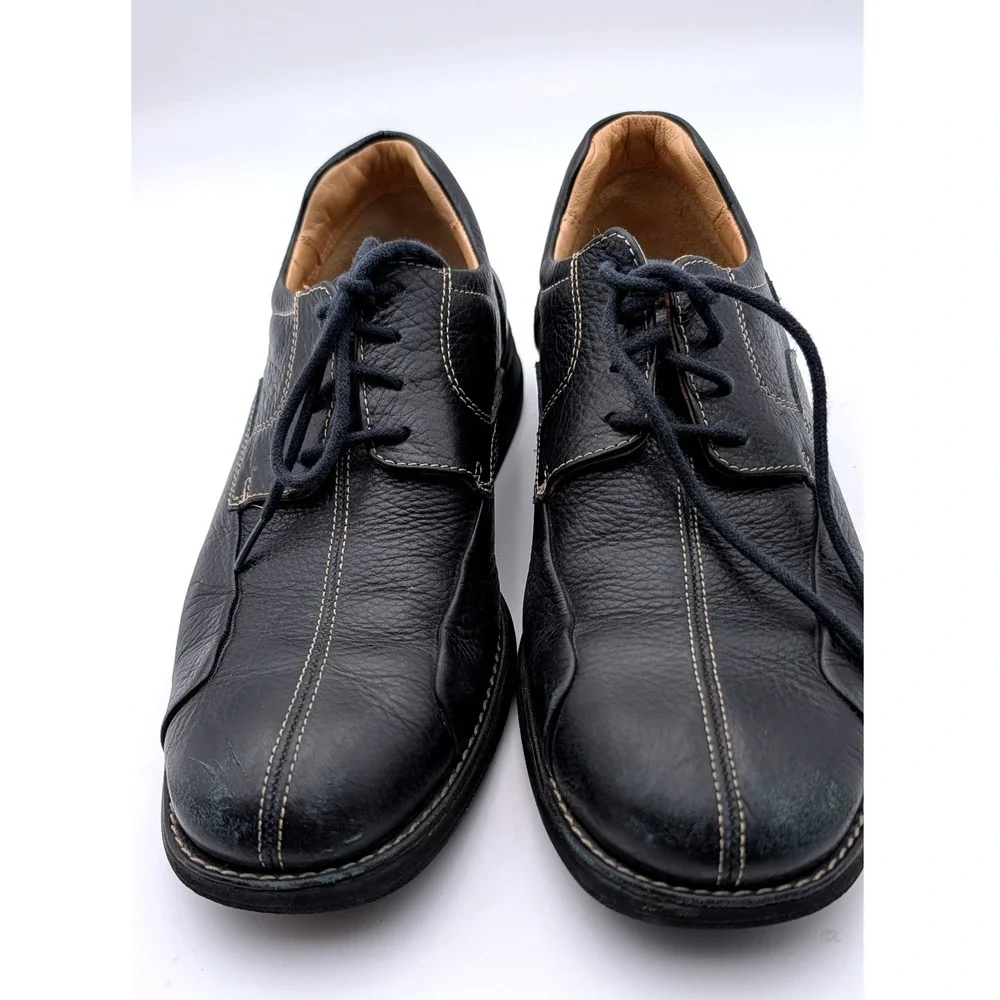 Clarks Mens Black Pebbled Leather Lace Up Oxford Shoes Contrast Stitching 10.5 M